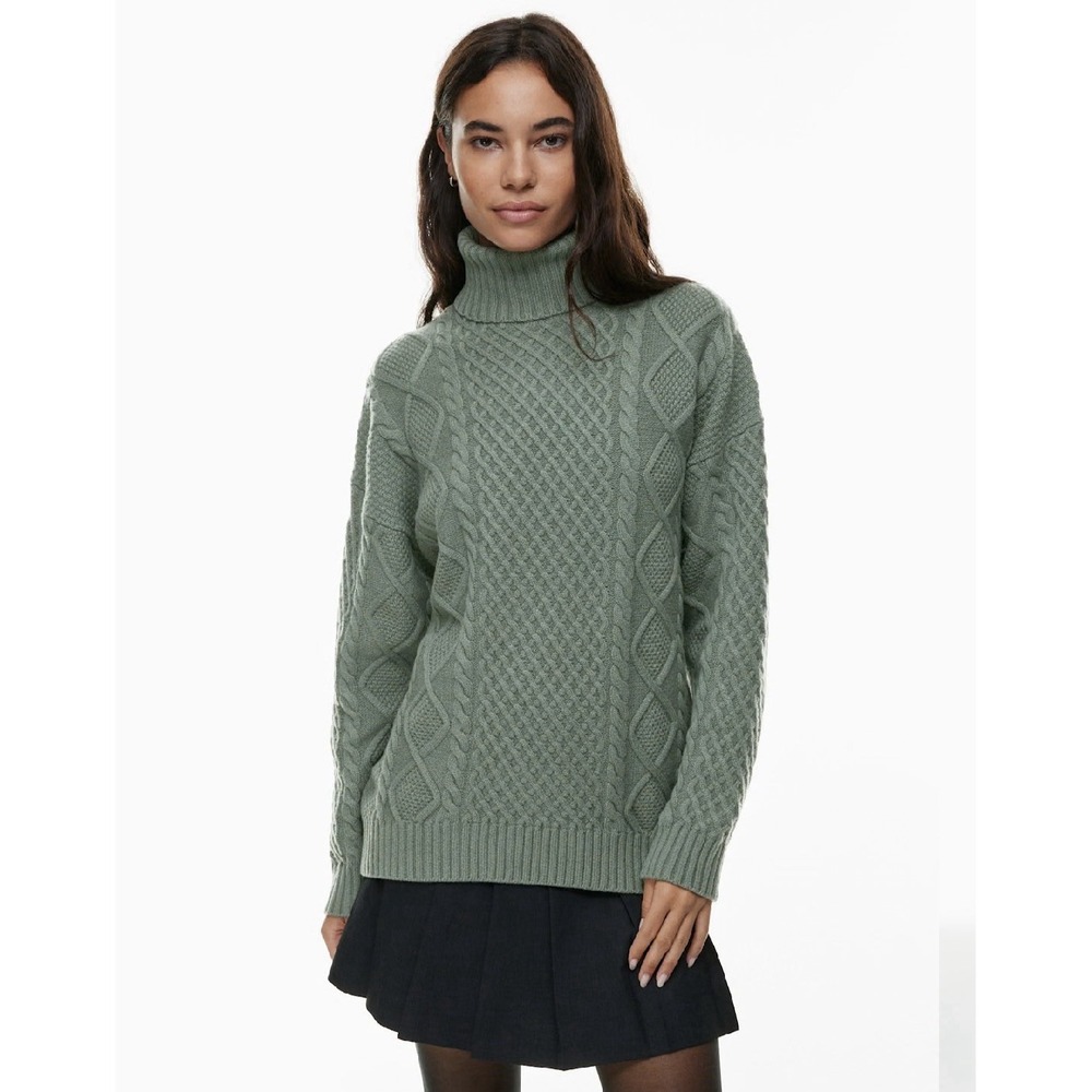 Aritzia Sunday Best Peggy Turtleneck Sweater Sz M Cable Merino Fisherman Nordic